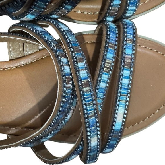 Pop Euphoric Sandals with Interwoven Straps Embellished with Blue Crystals W/10 - Picture 5 of 7